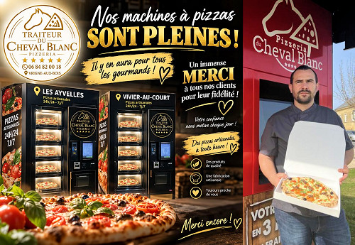 Distributeurs de pizzas disponibles 7j/7 & 24h/24 aux Ayvelles et à Vivier-au-Court
