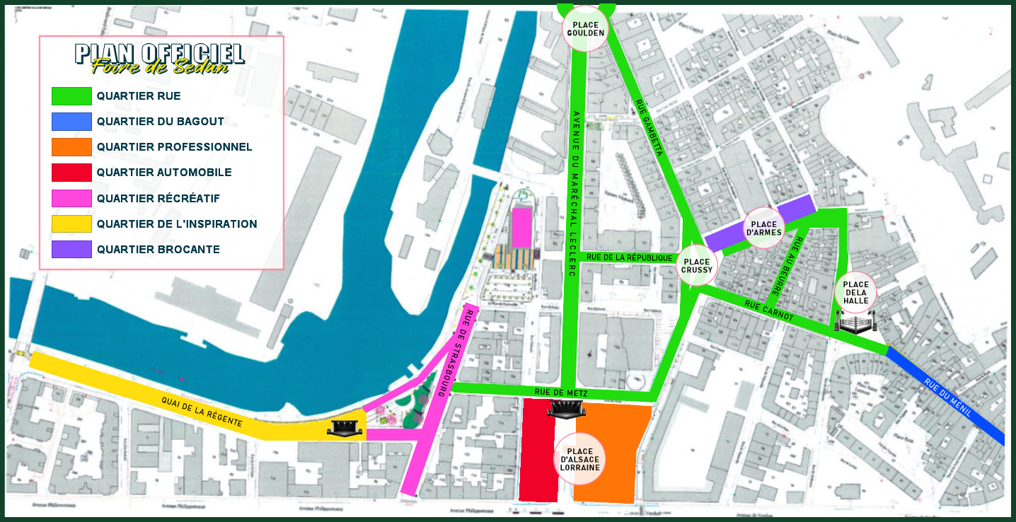 Quartiers de la Foire Commerciale de Sedan - Cliquez ici pour agrandir Plan des quartiers de la Foire Commerciale de Sedan